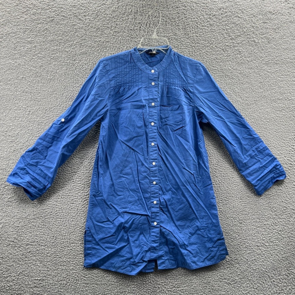 Lands End Womens Minimalist Tunic Shirt M Pintuck Capsule Office Casual Coastal